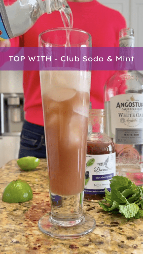 top with club soda and mint